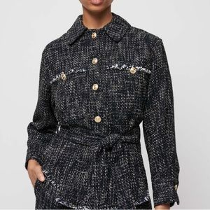 Belted Tweed Blue Jacket from Maje